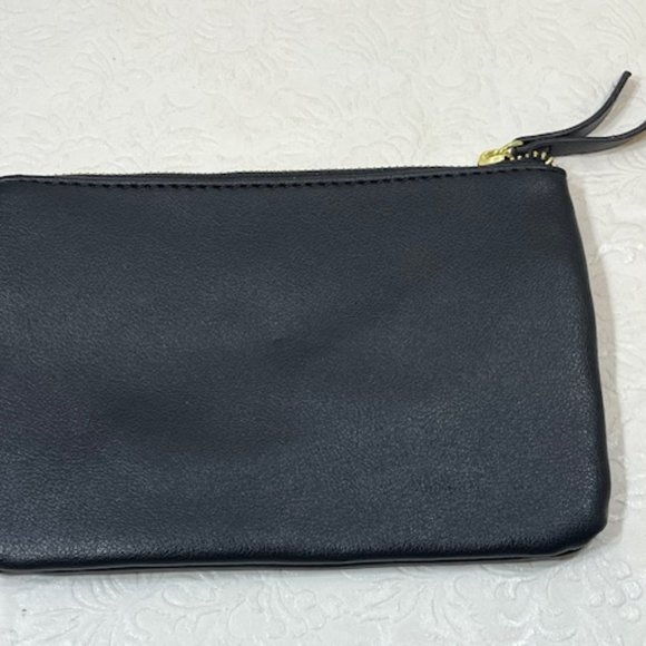 Black Juicy Couture Faux Leather Zip Pouch Cosmetic Make Up Bag 7"x5" - Picture 5 of 11